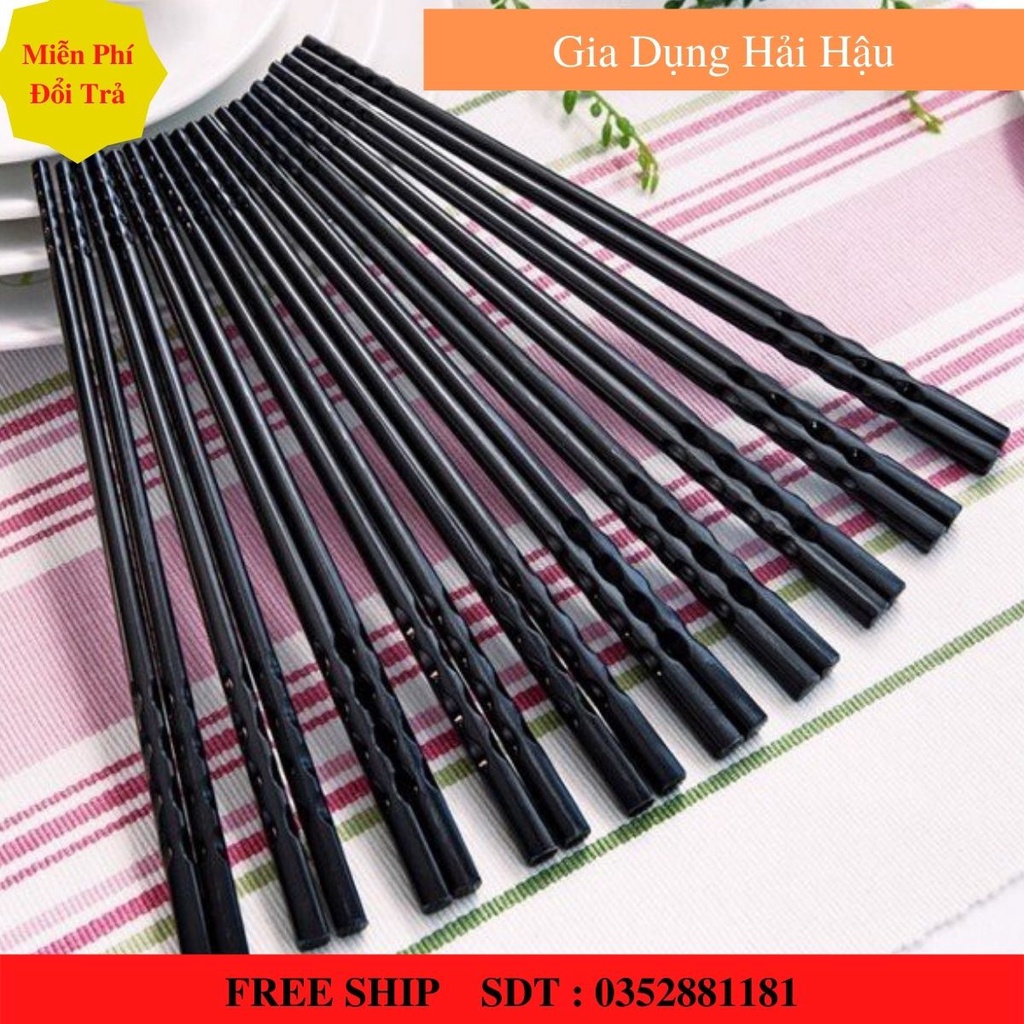 Vỉ 10 đôi đũa nhựa đen kháng khuẩn xoắn 2 Đầu Chống Trượt Sang Trọng Chất Lượng Cao