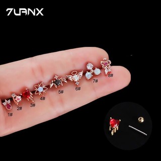 Khuyên tai 7UANX thép không gỉ đính đá zircon nhân tạo nhiều mẫu tùy chọn cá tính thời trang
