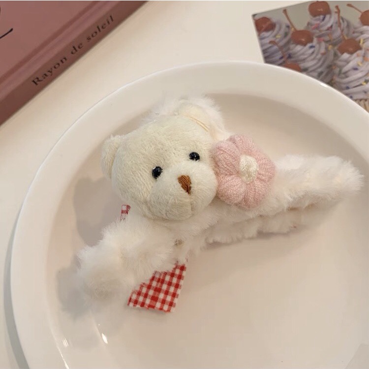 Kẹp tóc càng cua bông Soyabym phối gấu nhồi bông hoạt hình 2 màu dễ thương