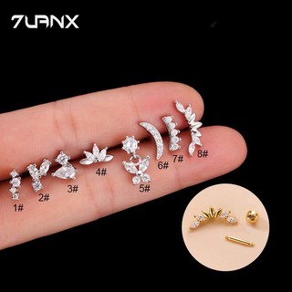 Khuyên tai 7UANX 16Gauge hình bướm bằng thép không gỉ dày dặn đính đá zircon xinh xắn