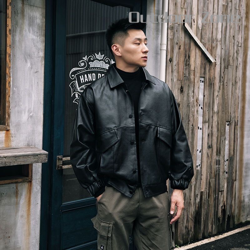 Áo Khoác Da Pu Dáng Ôm Phong Cách Đường Phố Cá Tính Cho Nam Cỡ M-3XL