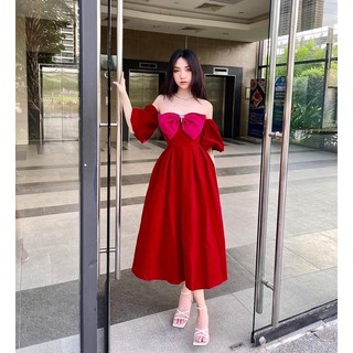 đầm đỏ nơ hồng