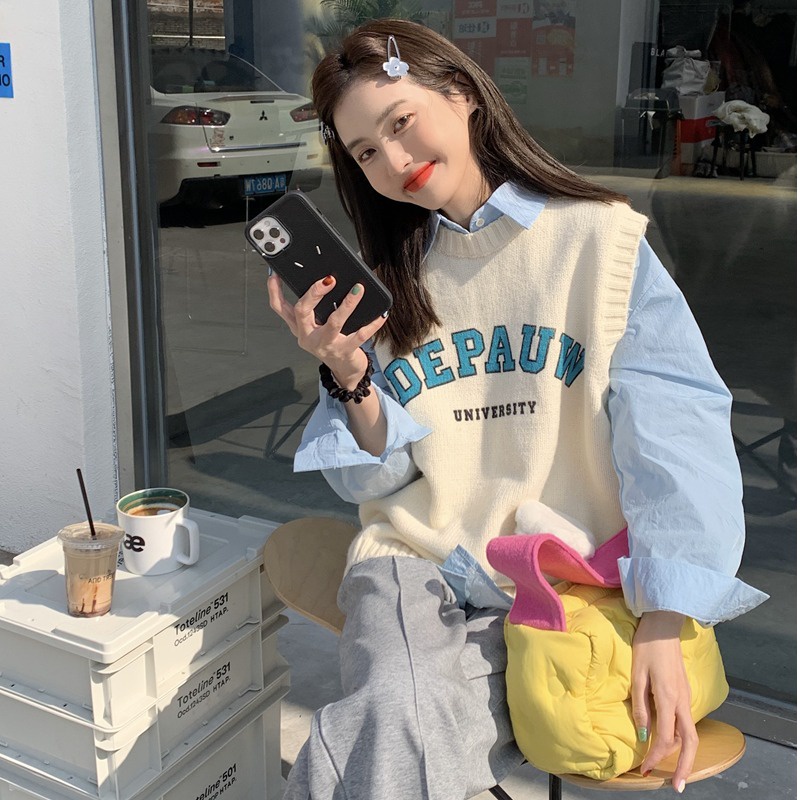 Áo dệt kim sát nách SUXI dáng ôm phong cách Hàn Quốc thời trang mùa thu cho nữ