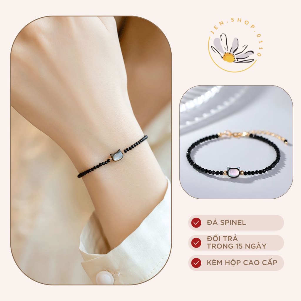 Vòng Tay Nữ Kèm Hộp Quà Tặng Cao Cấp - Lắc Tay Nữ Mặt Mèo Chất Liệu Đ.á Spinel và Vỏ Sò - Kèm Hộp Nữ