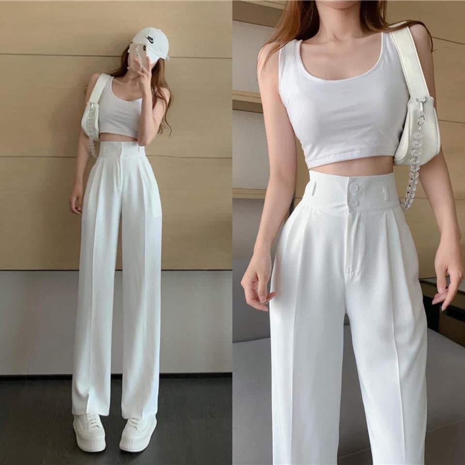Quần ống rộng  Cúc  Suông dài 110 cm đủ các màu đen be trắng xanh đến 75kg-XMPĐ-mã 888