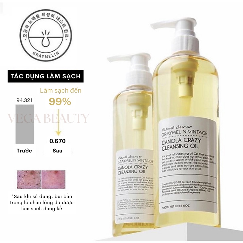 Dầu tẩy trang hoa cải Graymelin Canola Crazy Cleansing Oil 300ml/500ml làm sạch da và tẩy trang hiệu quả
