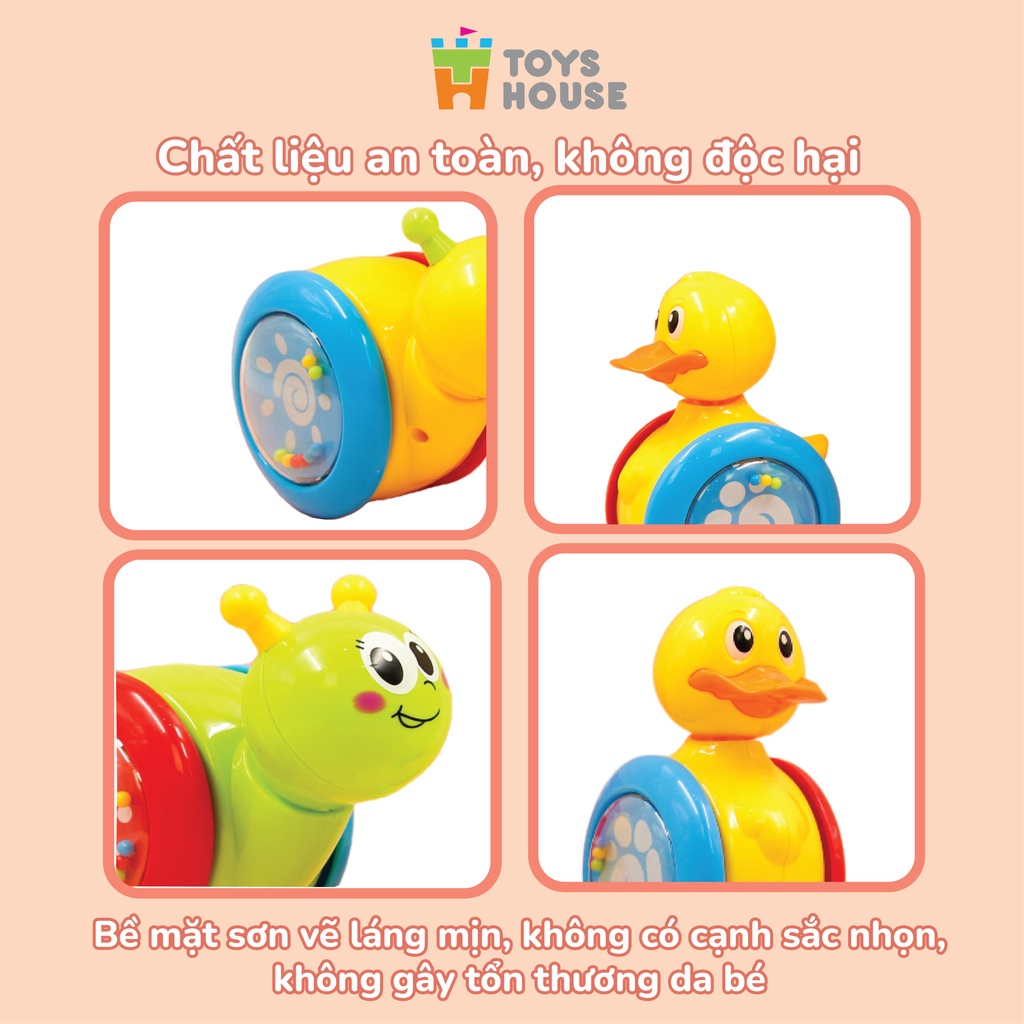 Đồ chơi lật đật gật gù có bánh xe cho bé Toyshouse 008-2 chú vịt vàng dễ thương - Tiêu chuẩn Châu Âu EN71