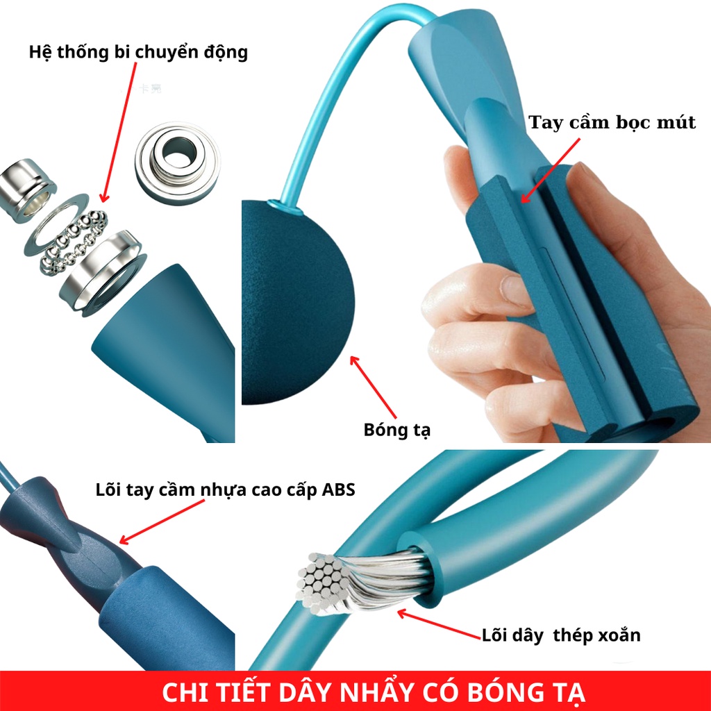 Dây nhảy, dây nhẩy thể dục không dây giảm cân tại nhà có bóng tạ hai đầu - ZOKO SPORT