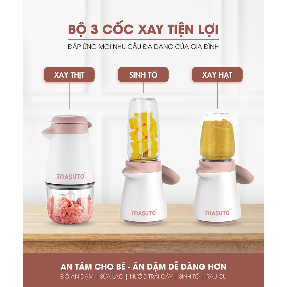 [HẾT HÀNG] Máy xay đa năng Masuto Baby 3 cối 0,3L say đá hạt thịt tôm cua cá mini siêu mịn