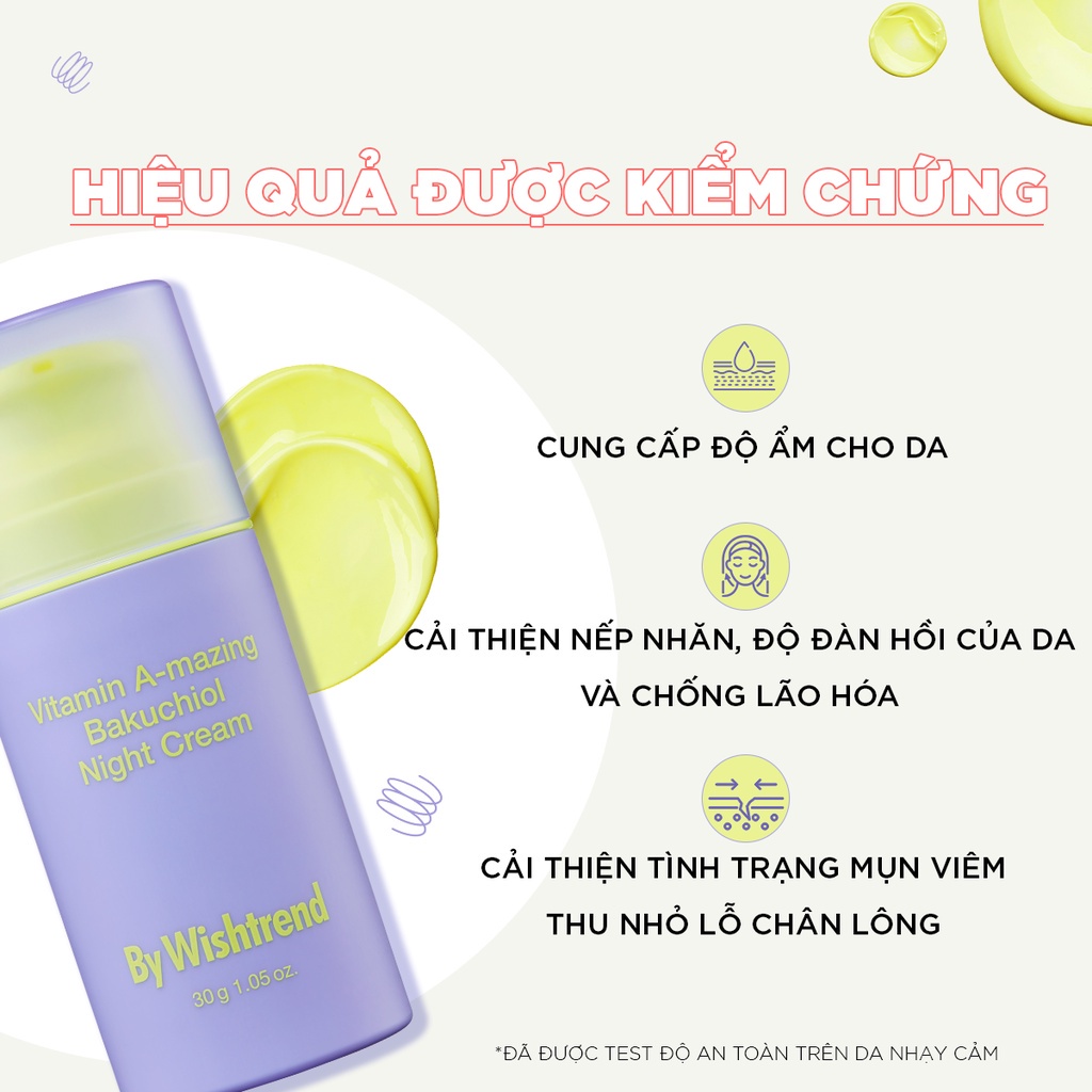 Kem dưỡng da ban đêm By Wishtrend Vitamin A-mazing Bakuchiol Night Cream 30g