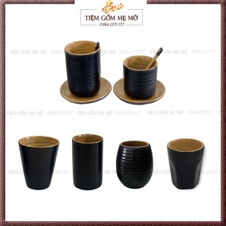 Ly cốc sứ không quai Ly trà cà phê men đen lòng nâu gốm gốm sứ Bát Tràng - nhận in logo thương hiệu