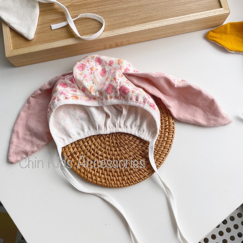 Mũ tròn tai thỏ vải cotton cho bé