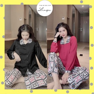 Đồ Bộ Nữ, Đồ Bộ Pijama Dài Tay In Lá Bài Chất Satin Siêu Xinh Freesize - Linqu Sleepwear