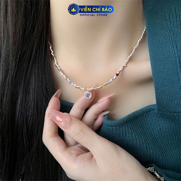 Dây chuyền bạc nữ mặt tim đá mặt trăng sang chảnh chất liệu bạc 925 thời trang phụ kiện trang sức Viễn Chí Bảo D000415