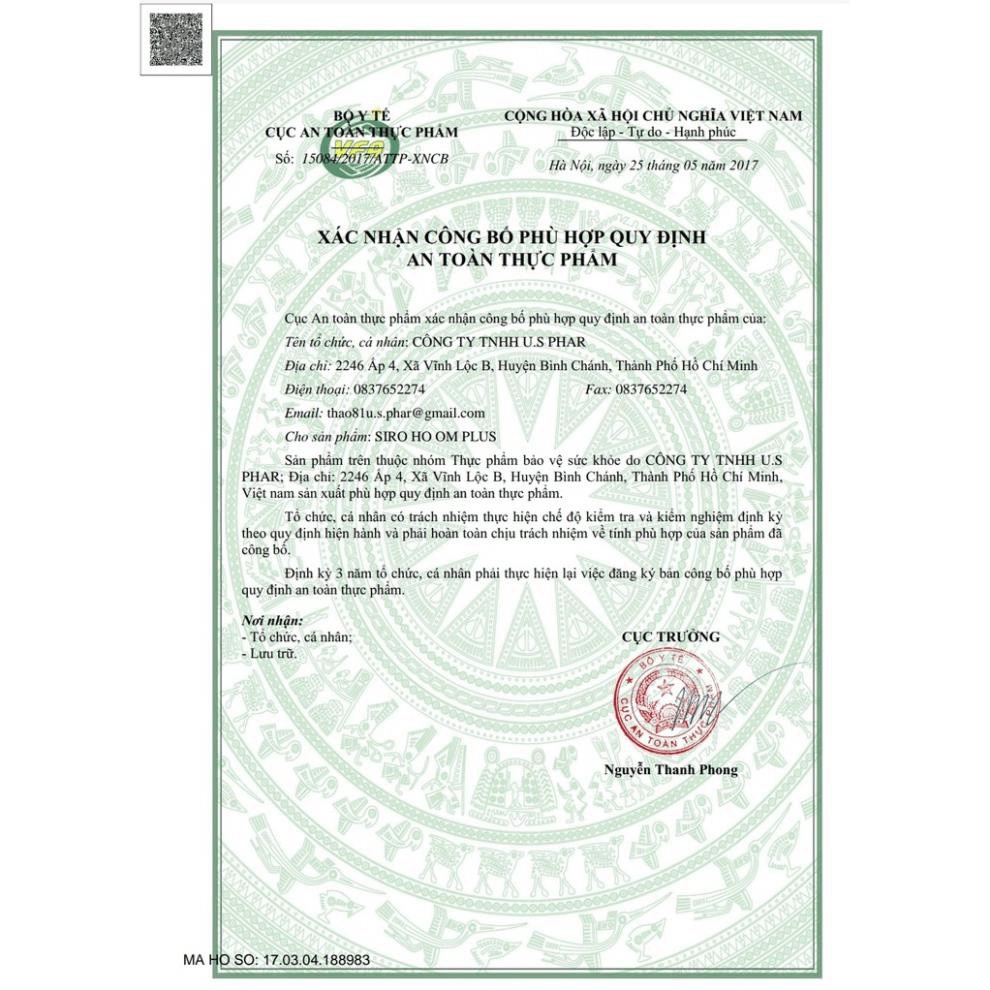 Siro ho om plus giảm ho, hết cảm, hết khò khòe