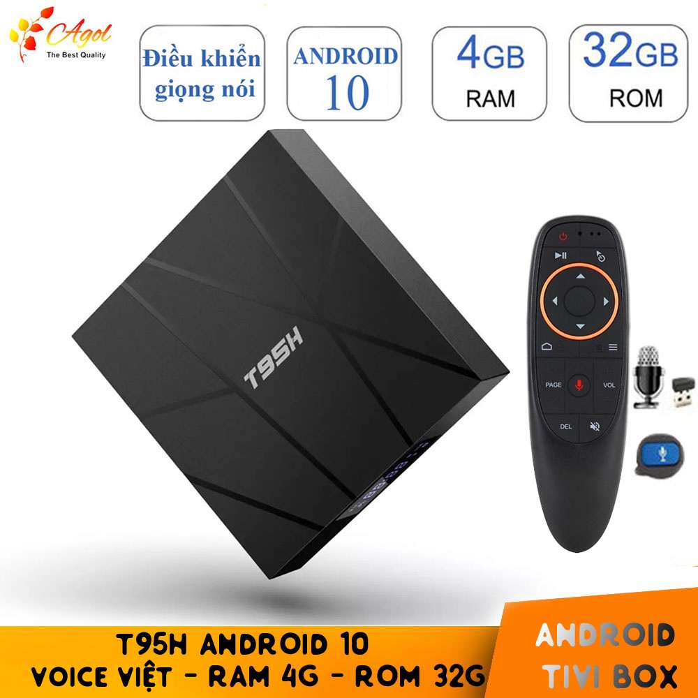 tivi box T95h điều khiển cử chỉ và giọng nói tiếng việt 4GB RAM 32GB ROM android 10 voice có cài sẵn