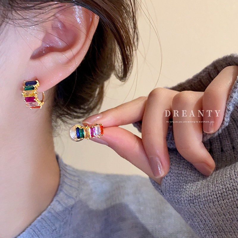Khuyên Kẹp Tai Không Xỏ Lỗ Đính Đá Zircon Nhiều Màu Độc Đáo Thời Trang Hàn Quốc