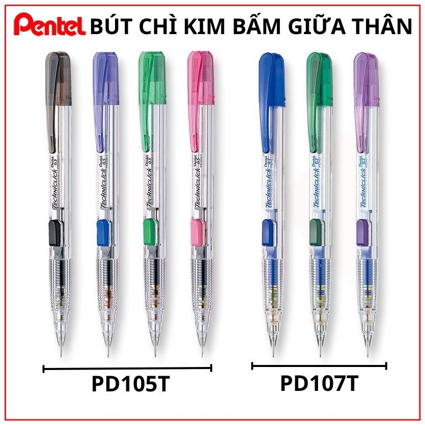 Bút chì kim Pentel TECHNICLICK, viết chì bấm giữa thân ngòi 0.5mm/ 0.7mm các màu vỏ