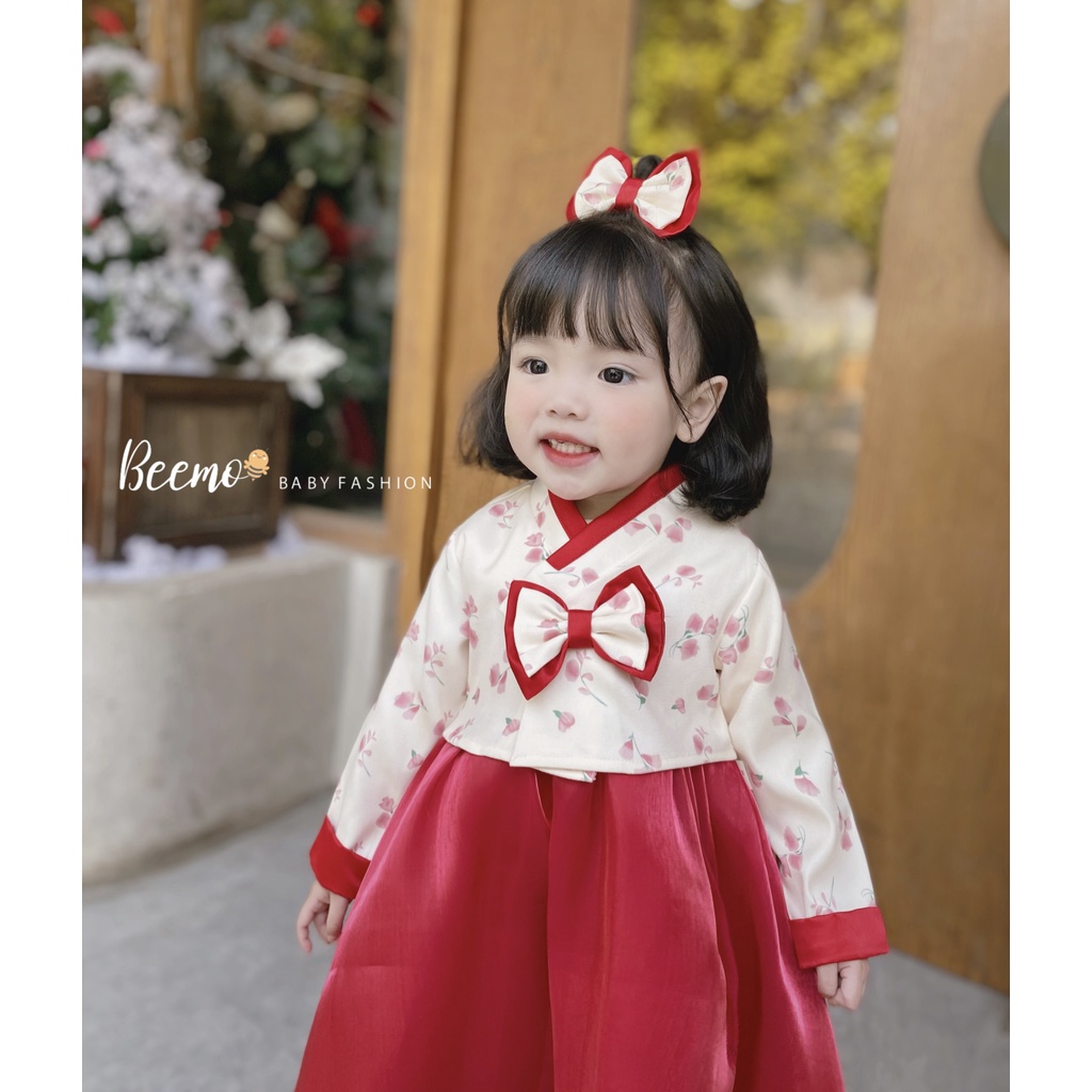 Set bộ hanbok Beemo xinh xắn kèm nơ đáng yêu chất liệu tafta, tơ, mặc đi sự kiện, lễ Tết cho bé từ 1 đến 7 tuổi - 22401D