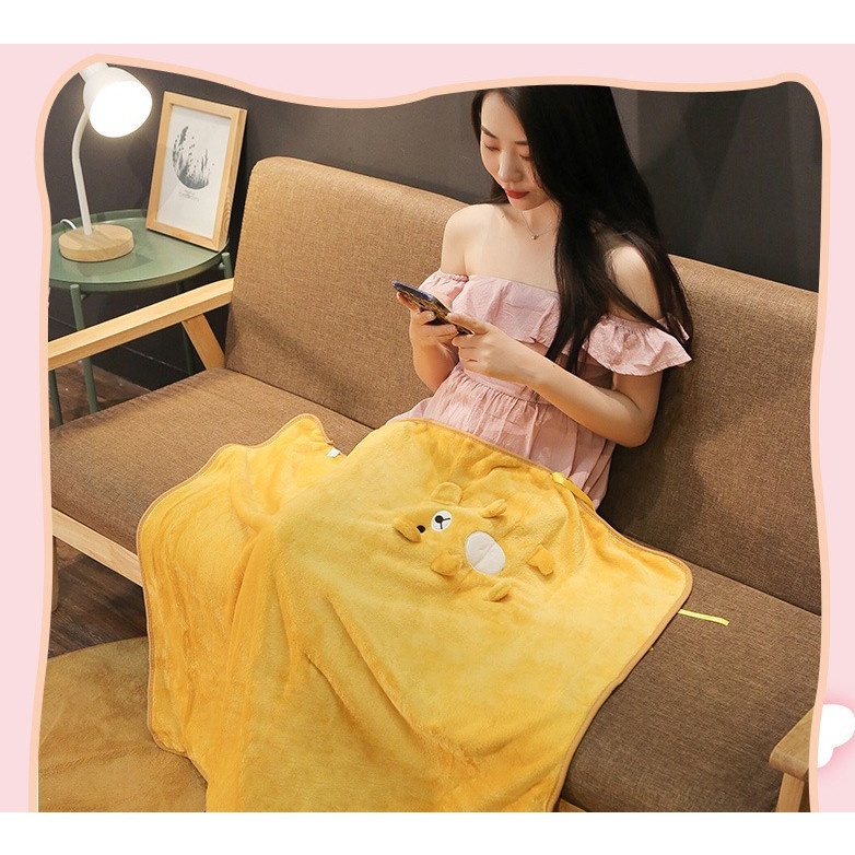 Chăn Lông Tuyết Hình Thú Mềm Mịn Nhiều Hình Dễ thương Cho Bé,Mền Gấp Gọn kích thước 100cm x 80cm thích hợp đi du lịch