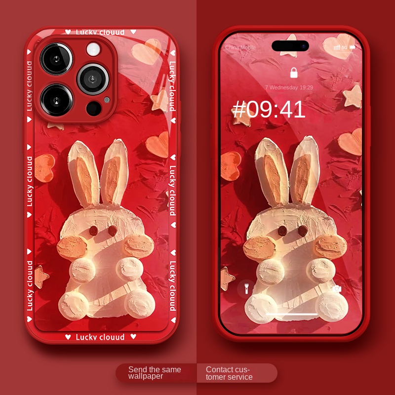 Điện Thoại Ốp Lưng Kính Hình Con Thỏ Cho IPHONE 13 13 PRO 13 PRO MAX 14 14PLUS 14PRO 14PROMAX