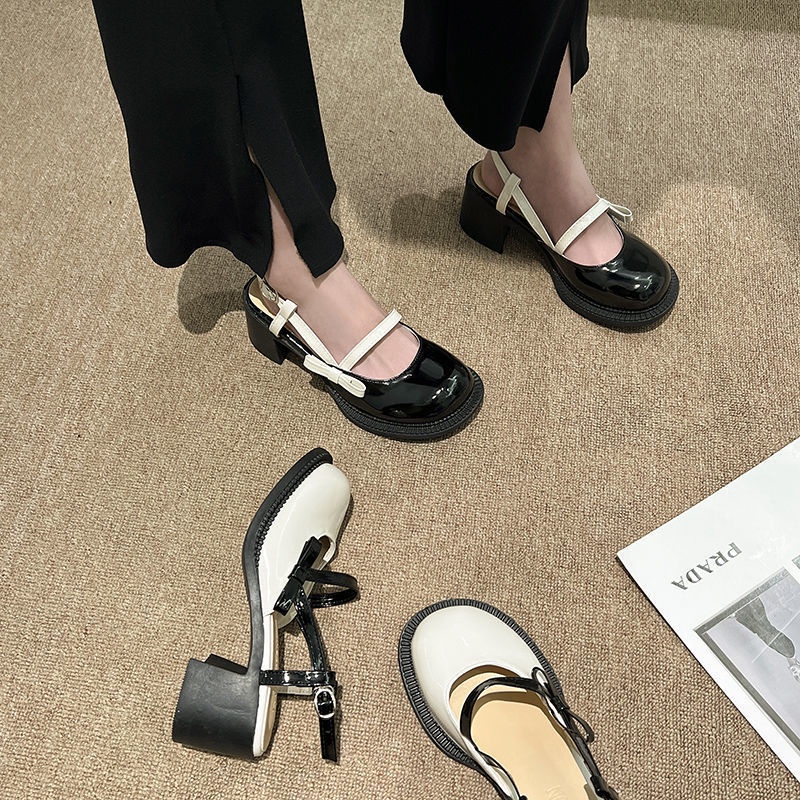 Giày Sandal Gót Thấp Dày Phong Cách Pháp Thời Trang Cho Nữ giày lolita