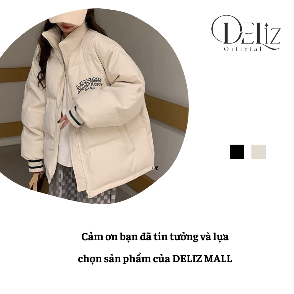 Áo phao béo đại hàn unisex đen trắng DELIZ, áo khoác phao không mũ form rộng