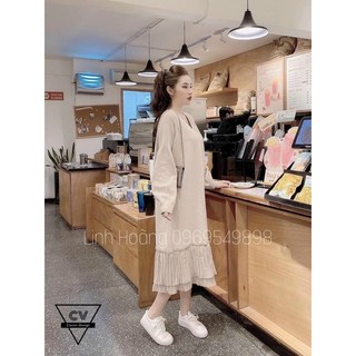 Váy len bầu mùa đông công sở dambauxinh-L1510 đầm bầu thiết kế yếm rời áo chất len đẹp