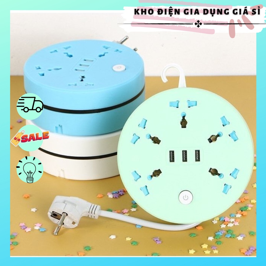 Ổ cắm điện đa năng rút gọn thông minh, có cổng USB, tròn dâu dài 2m 5m, an toàn chống cháy nổ