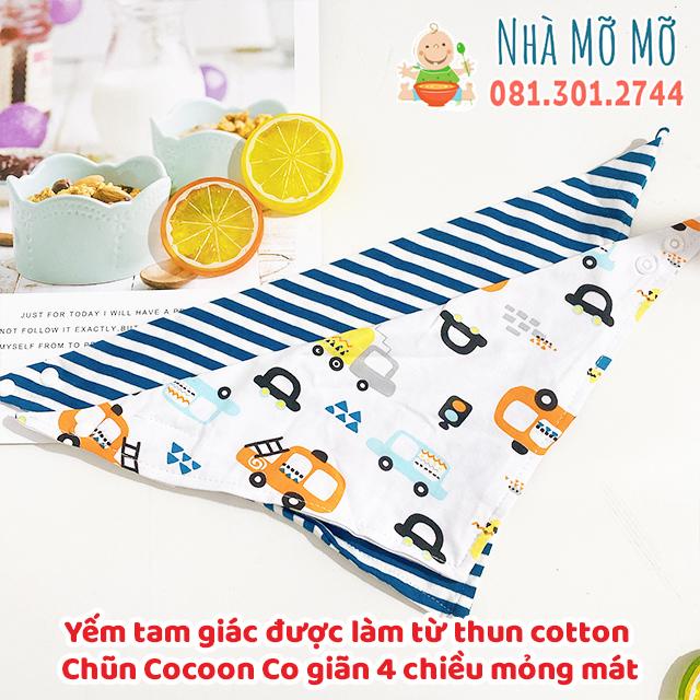 Yếm Tam Giác Ăn Dặm Thun Cotton Chũn Cocoon Cài Nút Cho Bé Vải Mùa hè co giãn 4 chiều - Nhà Mỡ