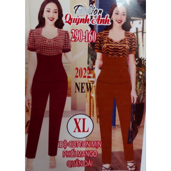 Bộ Quỳnh Anh thun cotton mịn phối mango xịn size 2XL(dưới 62kg)