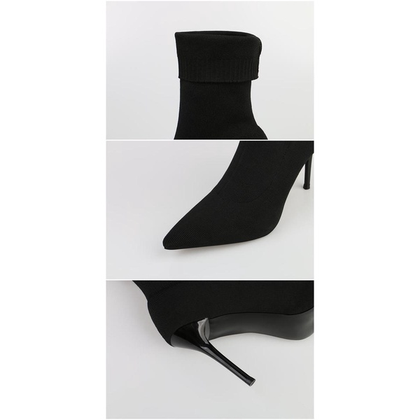 Giày Boot Cao Gót 7cm Mũi Nhọn Chất Liệu Len Co Giãn Thời Trang Thu Đông