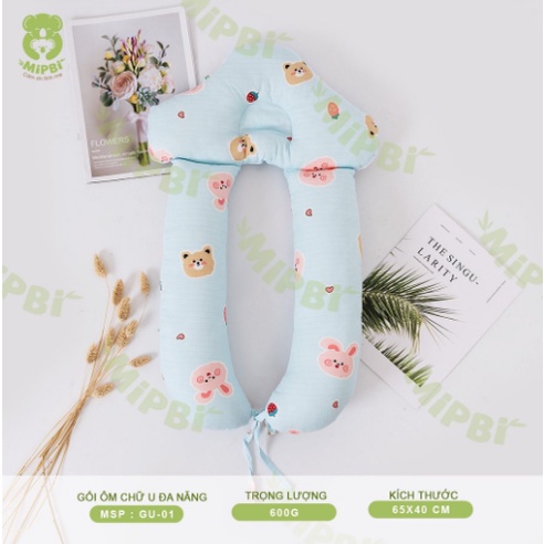 Gối Ôm Chặn Chữ U Đa Năng Hỗ Trợ Bé Ngủ Ngon Mipbi Vỏ Gối Vải Xô 100% Cotton