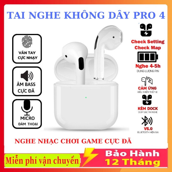 Tai Nghe Bluetooth Pro 4 Không dây cho Android và Ios Đẳng cấp, True Wireless Định vị Đổi tên