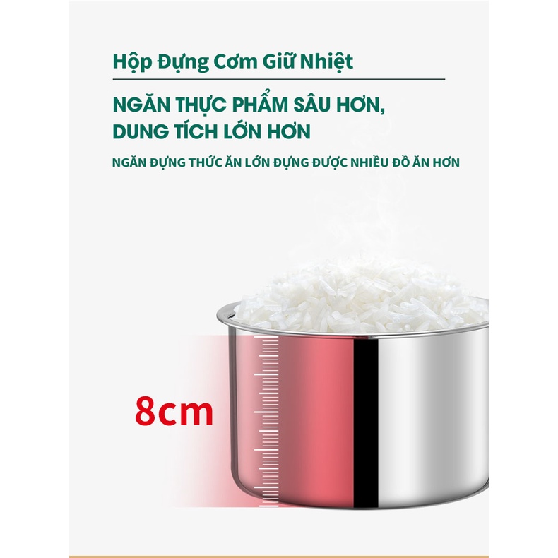 Hộp cơm giữ nhiệt văn phòng inox 304 - 1.2 Lít 2 tầng 1 khay  thiết kế chắc chắn chống tràn, 4 màu hiện đại