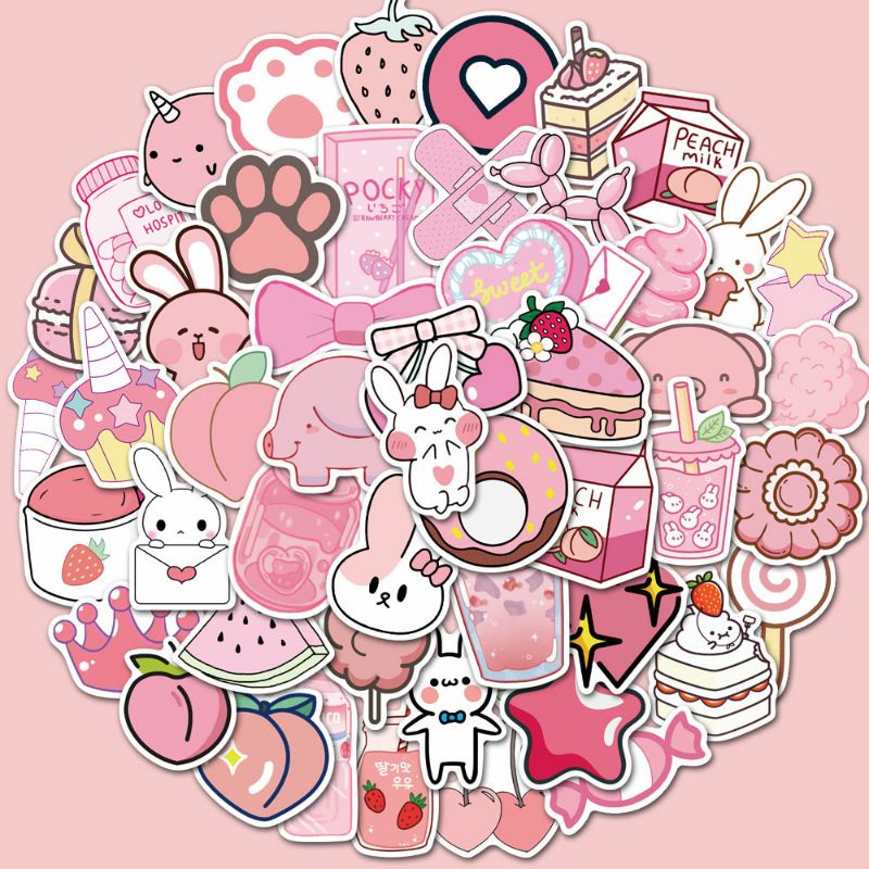 Sticker pink tone nhãn dán màu hồng trang trí mũ bảo hiểm, đàn, guitar, ukulele, điện thoại laptop