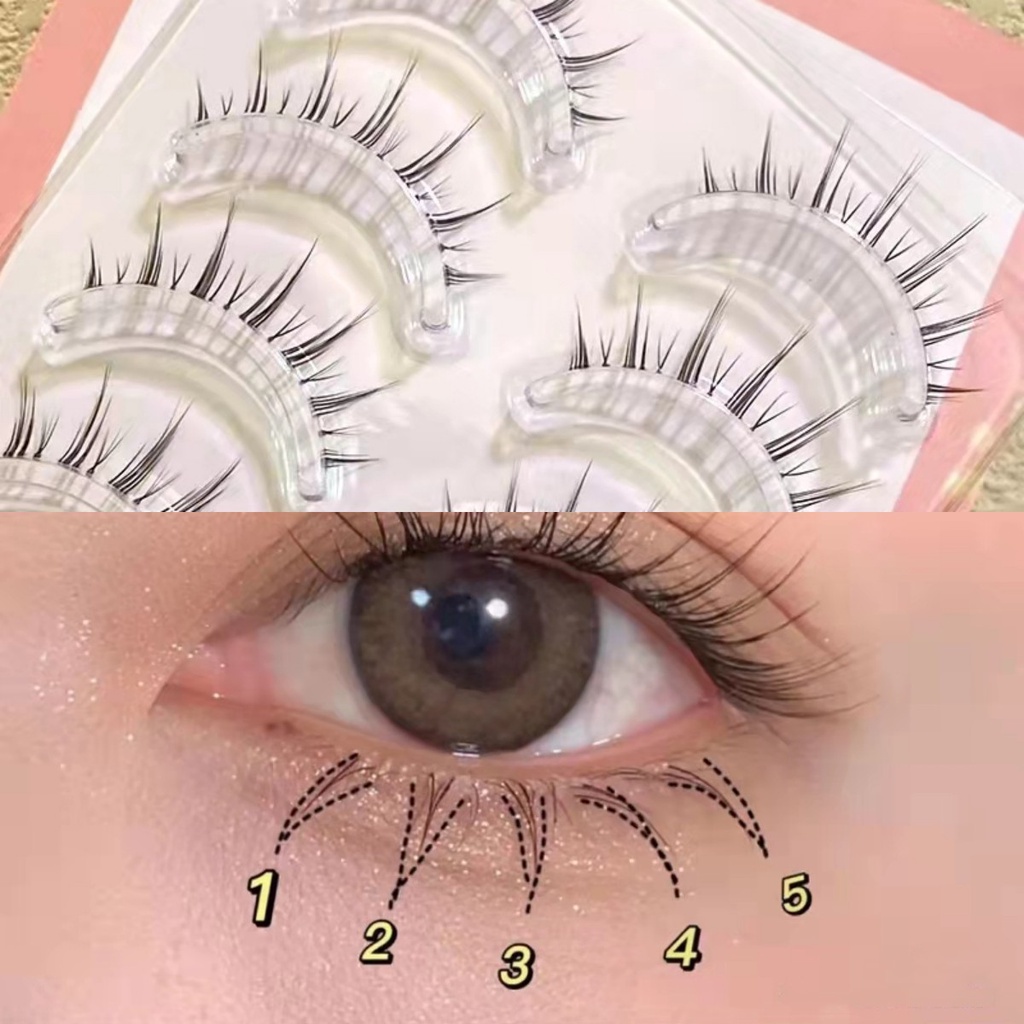 [món quà miễn phí Keo+Nhíp Kẹp ]Bộ 5 Cặp Lông Mi dưới Giả Trong Suốt Tự Nhiên 8mm-9mm-10mm