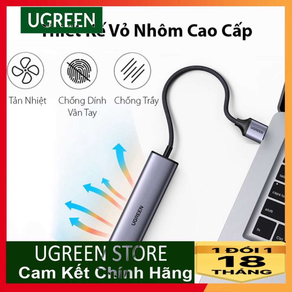 Bộ chia USB 3.0 ra Lan Gigabit +3 USB 3.0 + Type C Cao Cấp Ugreen 20915 Chính Hãng CM475