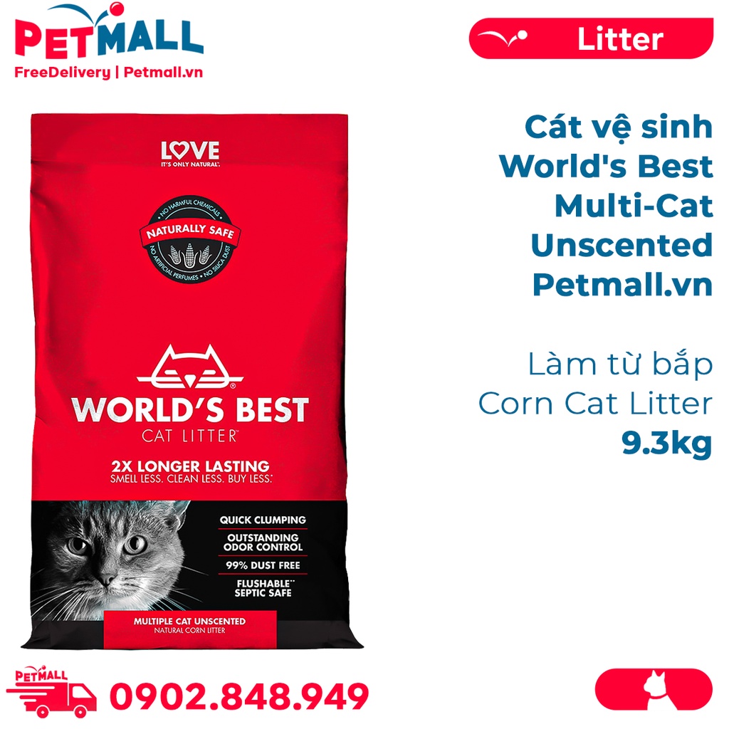 Cát vệ sinh World's Best Multi-Cat Unscented 9.3kg - Làm từ bắp - Corn Cat Litter Petmall