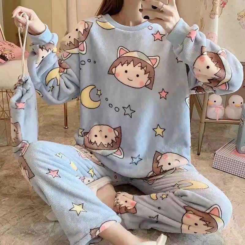Bộ Đồ Ngủ Nữ - Quần Áo Mặc Ở Nhà Dài Tay chất vải nỉ bông lông 100% hàng quảng châu, Mềm Mịn