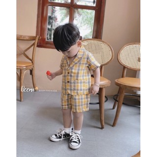 [Beemo forkids]_Bộ vest thô caro cộc cho bé 9 đến 23kg