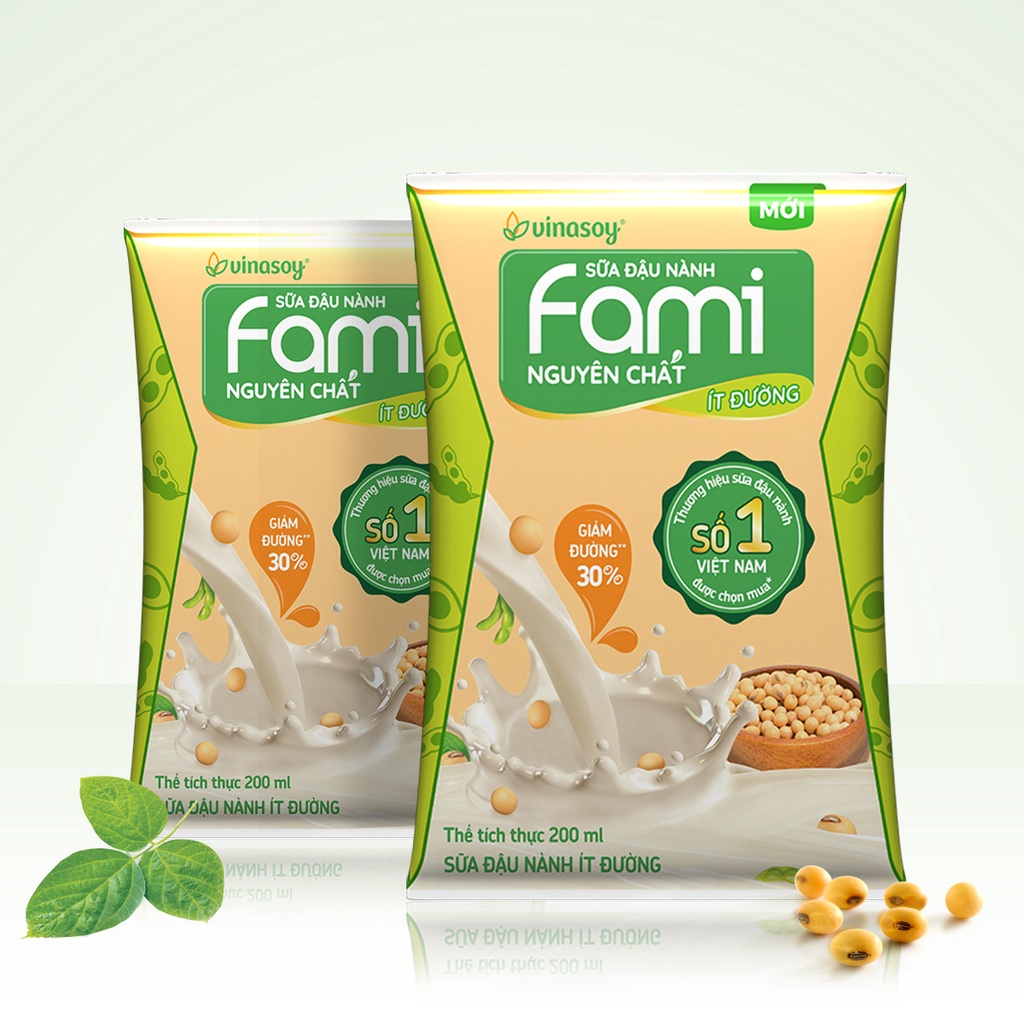 Thùng sữa đậu nành Fami Nguyên chất ít đường (40 bịch x 200ml)