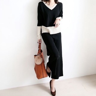 Bộ Áo Sweater Dệt Kim Dáng Rộng Phối Quần Dài Ống Rộng Thời Trang Thu Đông 2023 Cho Nữ