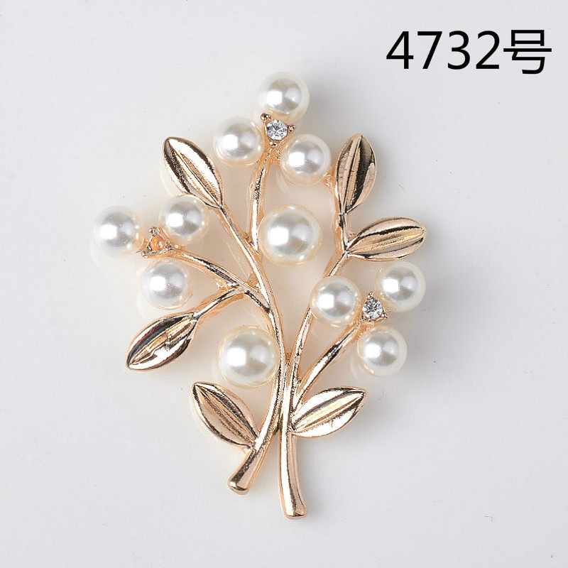 (1 cái)Cành lá kim loại phối ngọctrai 31*41mm, nguyên liệu làm trâm cài tóc cổ trang, nguyên liệu diy