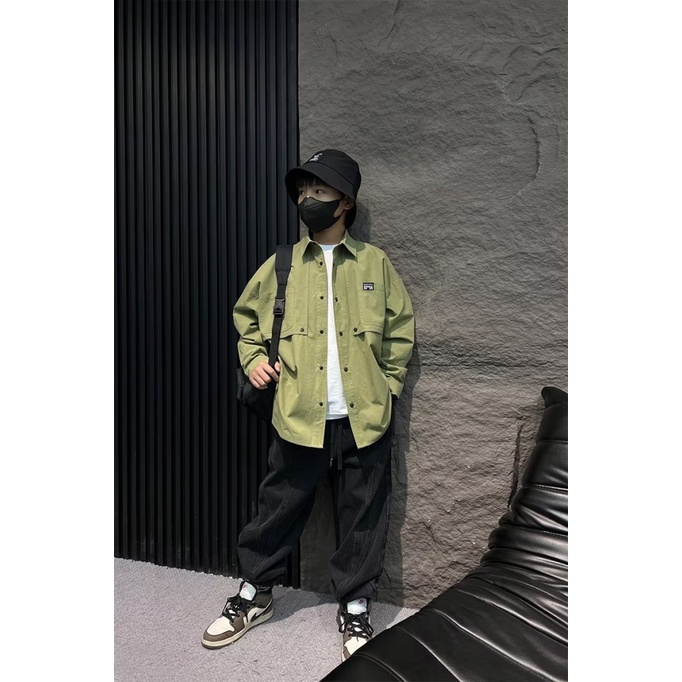 Áo Khoác Sơ Mi Tay Dài Màu Trơn Dáng Rộng Thời Trang Xuân Thu Cho Bé Trai Và Gái Plus Size