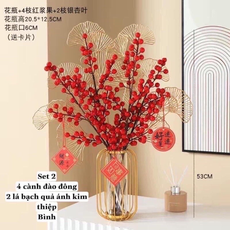 Bình đào đông Tết 2024 may mắn mạ vàng ( hàng sẵn)