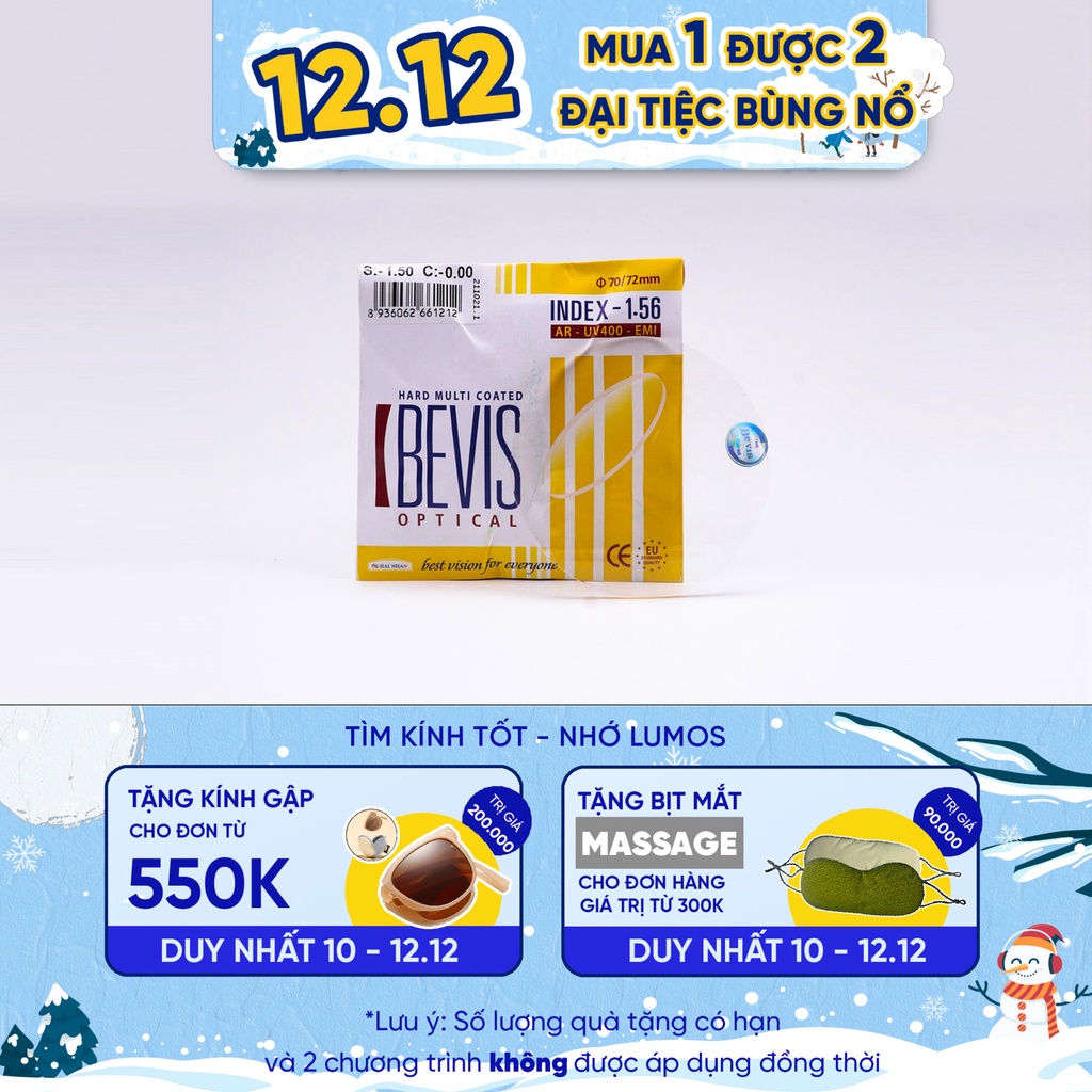 Tròng kính cận loạn Bevis Mihan chống ánh sáng xanh, chống tia UV, chống xước siêu mỏng Hàn Quốc cao cấp Lumos