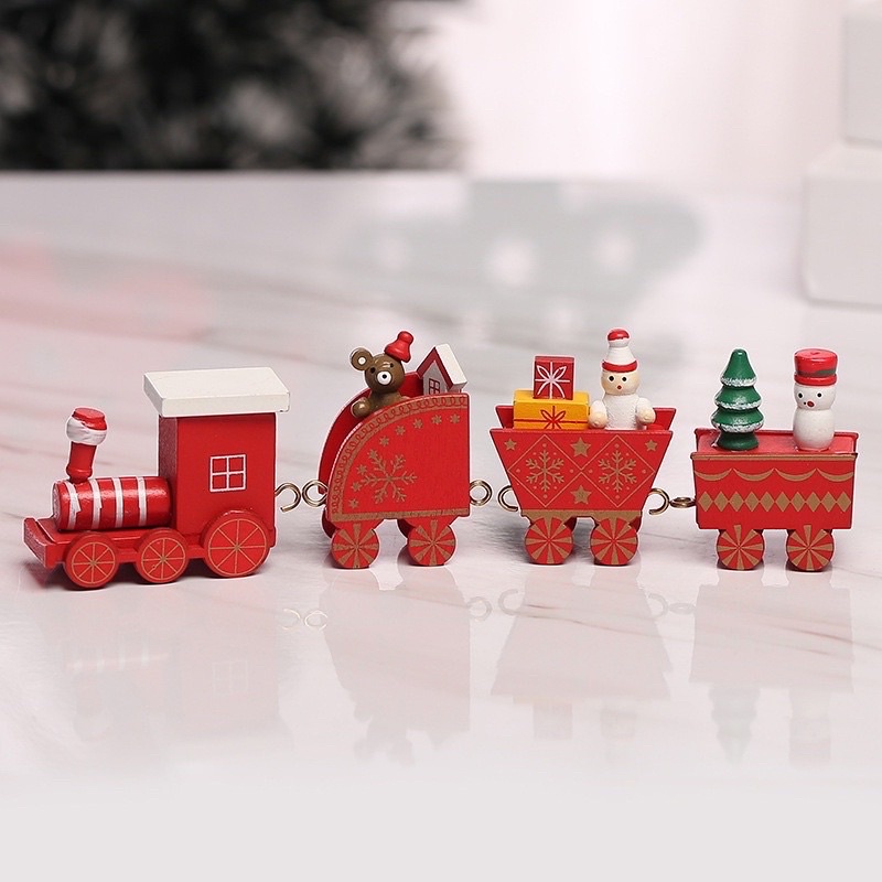 Tàu hỏa nhỏ bằng gỗ,  đồ trang trí noel, xe lửa đồ gỗ trang trí cây thông noel, đồ chơi trang trí giáng sinh