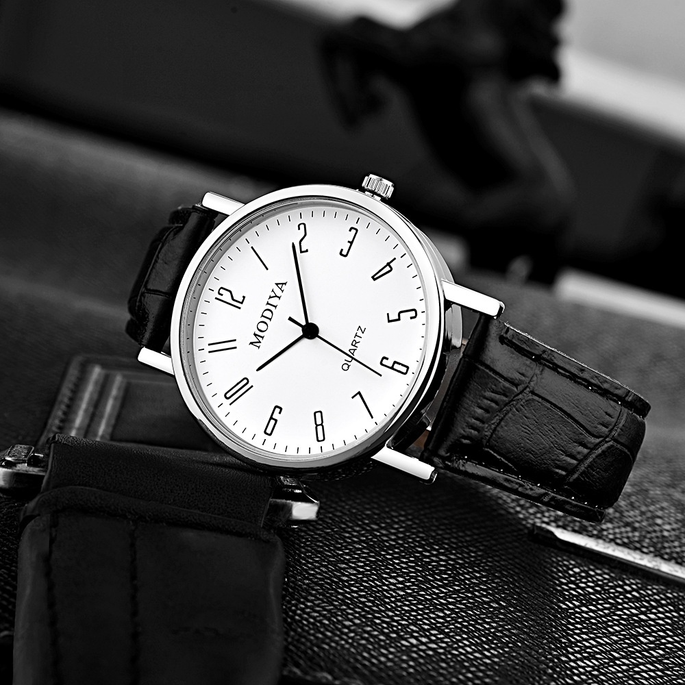 Đồng hồ Nam dây da thời trang hiện đại ,đồng hồ Modiya mặt Classic tròn