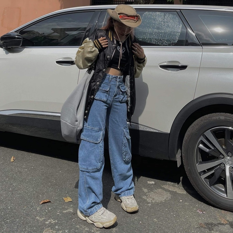 Quần Jean Túi Hộp Ống Suông Phong Cách Hip Hop BeU Shop
